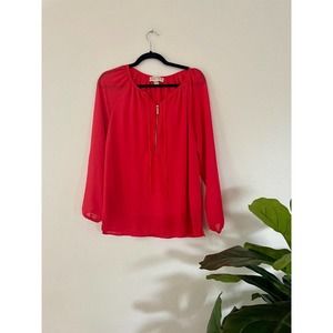 Michael Kors Blouse Top Coral Long Sleeve front zipper Sz M